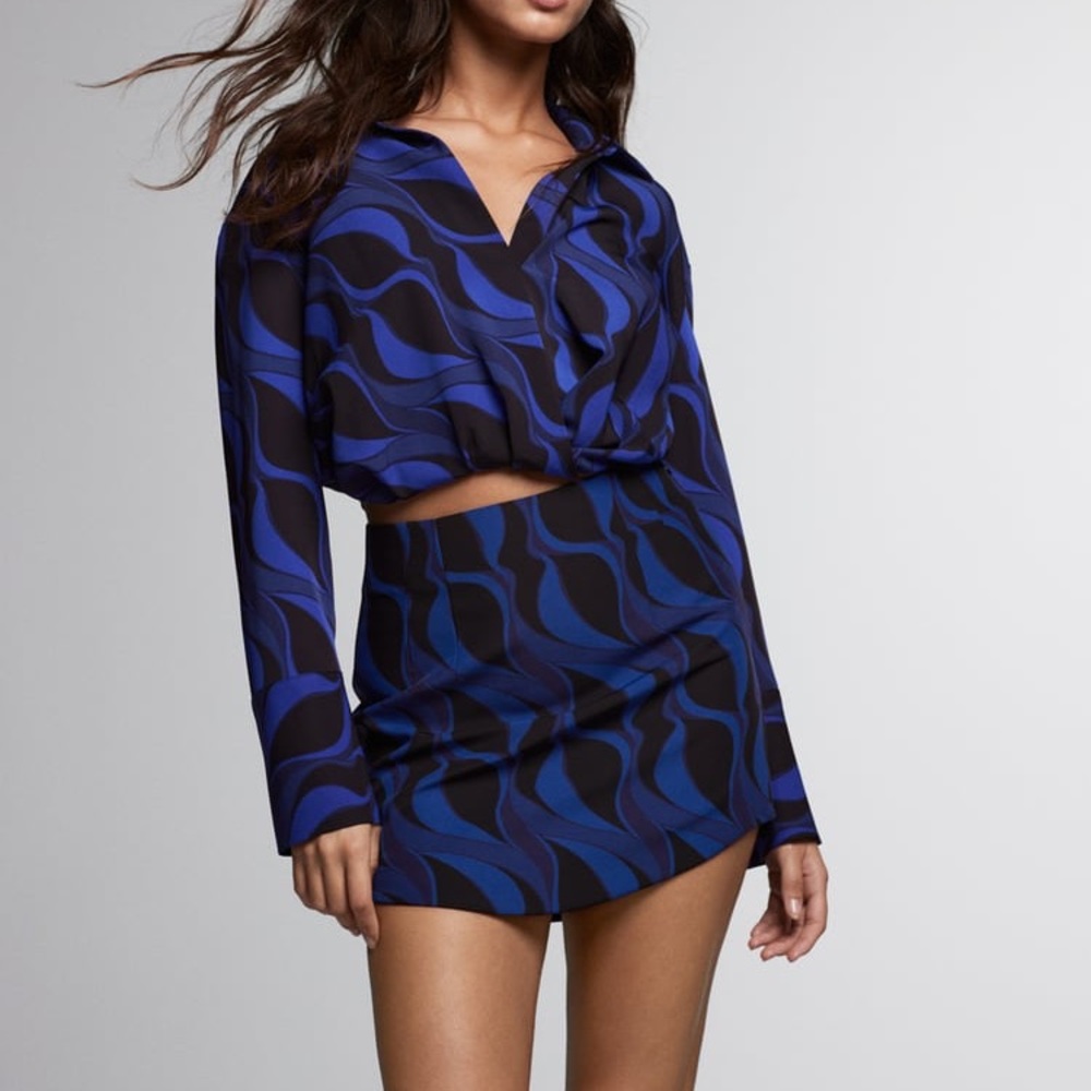 Zara Printed Shirt + Skirt Two Piece Set
